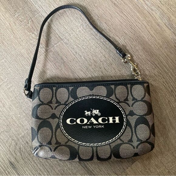 Coach Wristlet Signature Black Logo EUC  - Picture 1 of 9